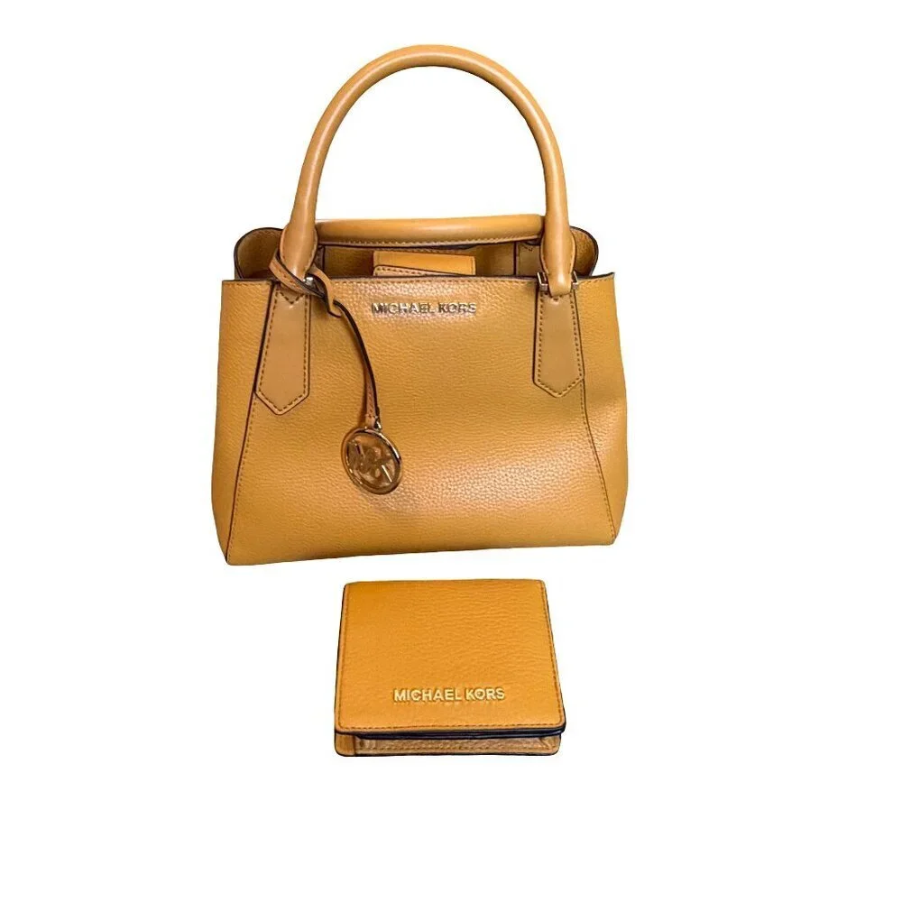 Michael Kors Kimberly Marigold Small Tote Bag Top Handle Purse + Matching Wallet